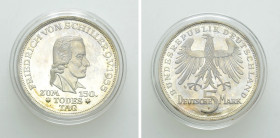 GERMANY. 5 Mark (1955-F). Stuttgart. Commemorating the 150th Anniversary of the Death of Schiller