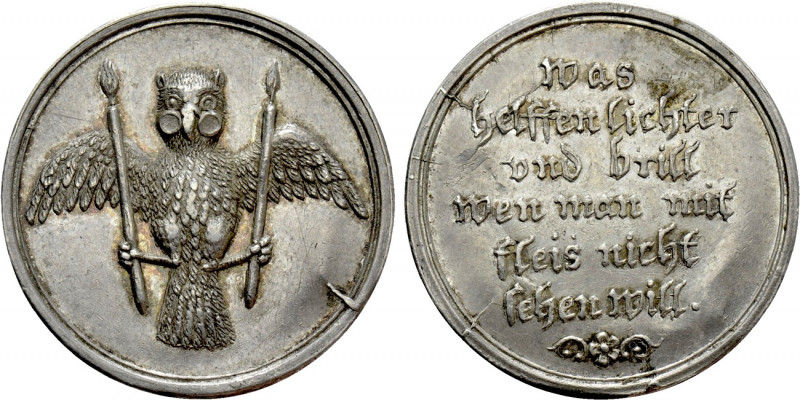 GERMANY. Silver Medal. Undated. 

Obv: Owl flying facing, holding two candles....