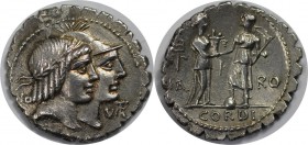 Römische Münzen, MÜNZEN DER RÖMISCHEN REPUBLIK. Später-Denarius-Münzen (ca. 154-41 v. Chr.) - Q. Fufius Calenus and Mucius Cordus - AR Serrate Denariu...