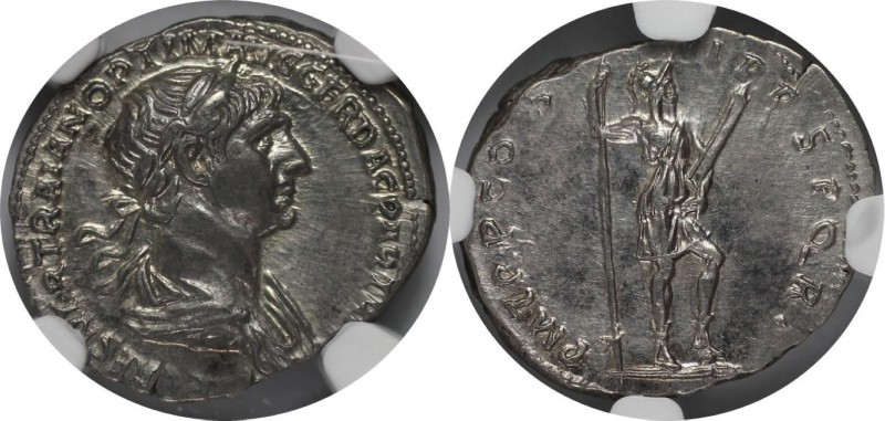 Römische Münzen, MÜNZEN DER RÖMISCHEN KAISERZEIT. AR Denarius 98-117 n. Chr., Ro...