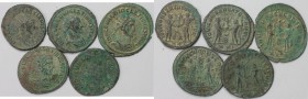 Römische Münzen, Lots und Sammlungen römischer Münzen. MÜNZEN DER RÖMISCHEN KAISERZEIT. Diocletianus (284 - 305 n. Chr.) Lot von 5 münzen. Antoninianu...