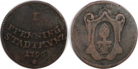 Altdeutsche Münzen und Medaillen, AUGSBURG. 1 Pfenning 1796, CU. KM 189. Sehr Schön