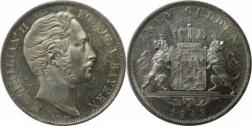 Altdeutsche Münzen und Medaillen, BAYERN / BAVARIA. Maximillian II Joseph (1848-1864). Doppelgulden 1848. AKS 150. Thun 90. Jaeger 83. Seltenes Jahr. ...