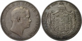Altdeutsche Münzen und Medaillen, BRANDENBURG IN PREUSSEN. Friedrich Wilhelm IV. (1840-1861). Vereinsdoppeltaler 1844 A, Silber. Jaeger 74. Thun 258. ...