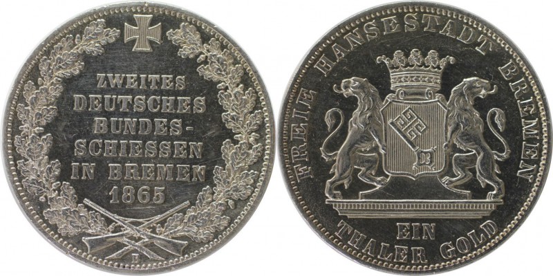 Altdeutsche Münzen und Medaillen, BREMEN. Bremen-Stadt. Taler 1865 B Zweites deu...