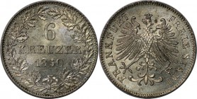 Altdeutsche Münzen und Medaillen, FRANKFURT, Freie Stadt. 6 Kreuzer 1850. Billon. KM #335 . AKS 19. Stempelglanz