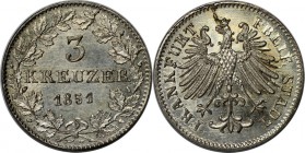 Altdeutsche Münzen und Medaillen, FRANKFURT. Stadt. 3 Kreuzer 1851. Billon. KM #334 . AKS 23. Stempelglanz