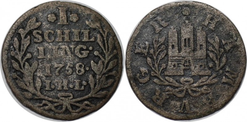 Altdeutsche Münzen und Medaillen, HAMBURG. Freie und Hansestadt. 1 Shilling 1758...