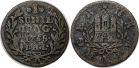 Altdeutsche Münzen und Medaillen, HAMBURG. Freie und Hansestadt. 1 Shilling 1758 IHL, 0.59gms. Silber. D=19mm. Schön-sehr schön