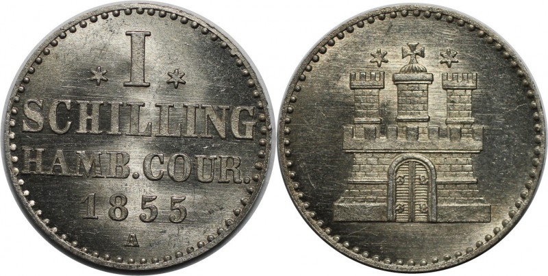 Altdeutsche Münzen und Medaillen, HAMBURG, Stadt. Schilling 1855 A. Billon. KM #...