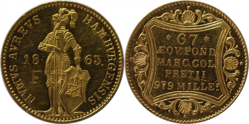 Altdeutsche Münzen und Medaillen, HAMBURG. Dukat 1863, eingeritztes F, Gold. Fri...