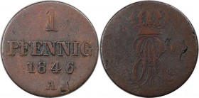 Altdeutsche Münzen und Medaillen, HANNOVER. 1 Pfennig 1846 A, CU. Sehr Schön