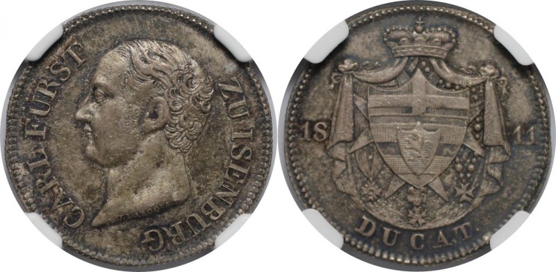 Altdeutsche Münzen und Medaillen, ISENBURG. Karl I. Pattern Dukat 1811, Silber. ...