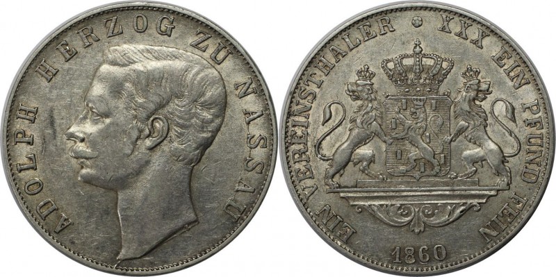 Altdeutsche Münzen und Medaillen, NASSAU. Adolph (1839-1866). Taler 1860, Vs: Ko...