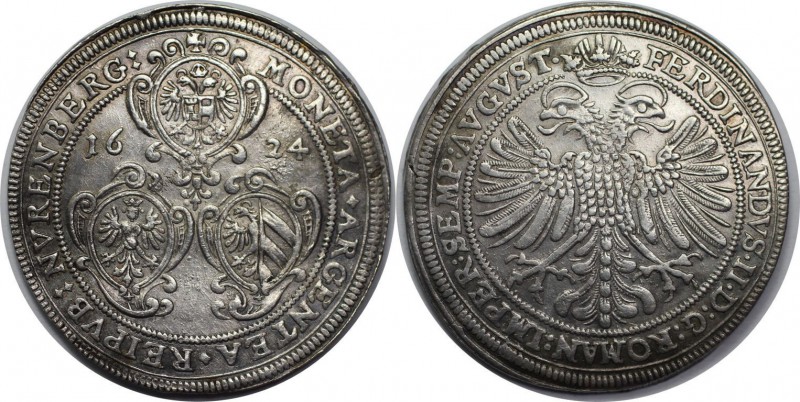 Altdeutsche Münzen und Medaillen, NÜRNBERG. Ferdinand II. Taler 1624, Silber. Vo...