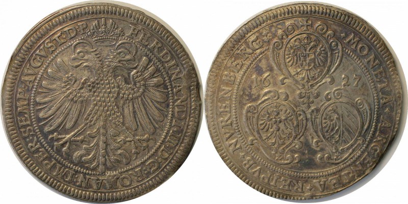 Altdeutsche Münzen und Medaillen, NÜRNBERG, Stadt. 1 Taler 1627, Silber. Dav. 56...