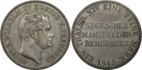 Altdeutsche Münzen und Medaillen, PREUßEN. Friedrich Wilhelm IV (1840-1861). Ausbeutetaler 1845 A, Berlin, Vs: Kopf n.r. / Rs: Sigen des Mansfelder Be...