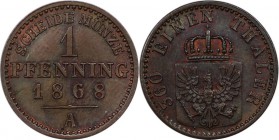 Altdeutsche Münzen und Medaillen, PREUßEN. 1 Pfenning 1868 A, Kupfer. Stempelglanz