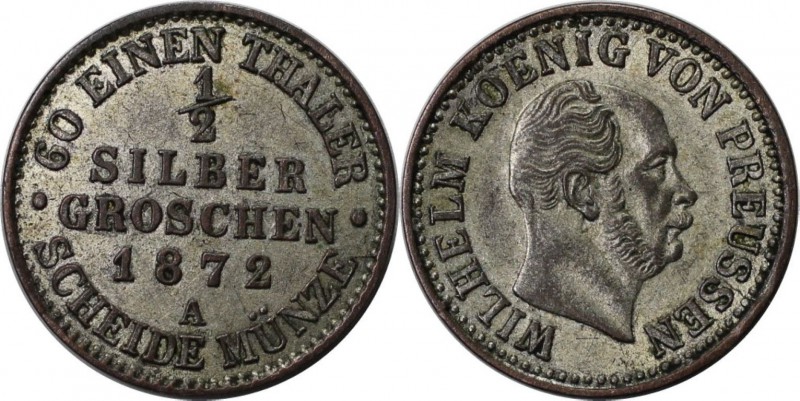 Altdeutsche Münzen und Medaillen, PREUßEN. 1/2 Silber Groschen 1872 A, Silber. V...