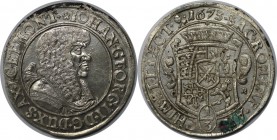 Altdeutsche Münzen und Medaillen, SACHSEN - ALBERTINE. Johann Georg II (1656-1680). 1/3 Reichstaler 1673 CR. Kohi 231. Stempelglanz. Kratzer, grüner F...