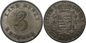 Altdeutsche Münzen und Medaillen, SACHSEN - COBURG - GOTHA. 3 Kreuzer 1833, Billon. AKS 85. Vorzüglich+