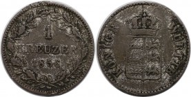 Altdeutsche Münzen und Medaillen, WÜRTTEMBERG. Wilhelm I. (1816 - 1864)1 Kreuzer 1856, Billon. AKS110. KM 590. Vorzüglich