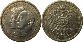 Deutsche Münzen und Medaillen ab 1871, REICHSSILBERMÜNZEN, Anhalt, Friedrich II (1904-1918). Silberhochzeit. 3 Mark 1914 A, Silber. Jaeger 24. Vorzügl...