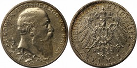 Deutsche Münzen und Medaillen ab 1871, REICHSSILBERMÜNZEN, Baden, Friedrich I (1852-1907). 2 Mark 1902 G, Silber. Jaeger 30. Vorzüglich