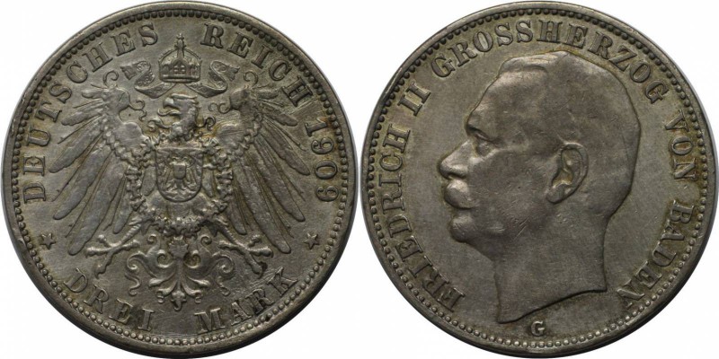 Deutsche Münzen und Medaillen ab 1871, REICHSSILBERMÜNZEN, Baden, Friedrich II (...