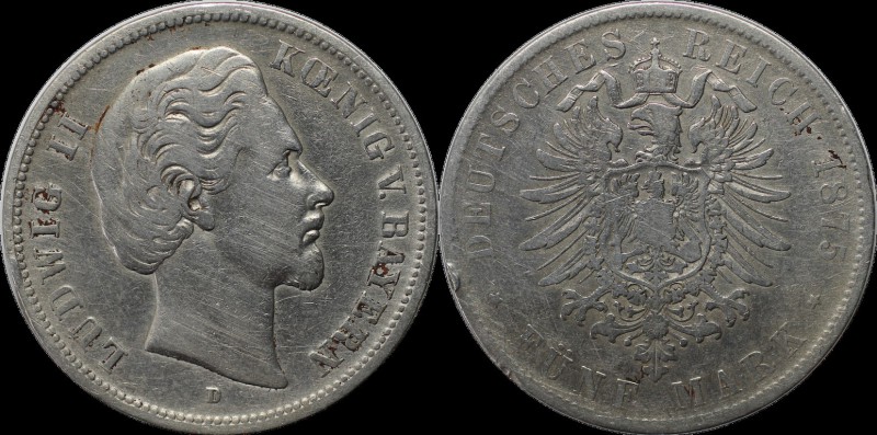 Deutsche Münzen und Medaillen ab 1871, REICHSSILBERMÜNZEN, Bayern, Ludwig II (18...