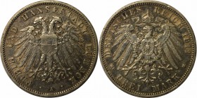 Deutsche Münzen und Medaillen ab 1871. Reichssilbermünze. Lübeck. Freie Stadt. 3 Mark 1911 A. J.82. Silber. Sehr Schön-Vorzüglich. Kratzer