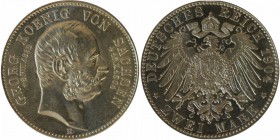Deutsche Münzen und Medaillen ab 1871, REICHSSILBERMÜNZEN, Sachsen. Georg (1902-1904). 2 Mark 1904, Silber. Jaeger 132. Stempelglanz. Patina.