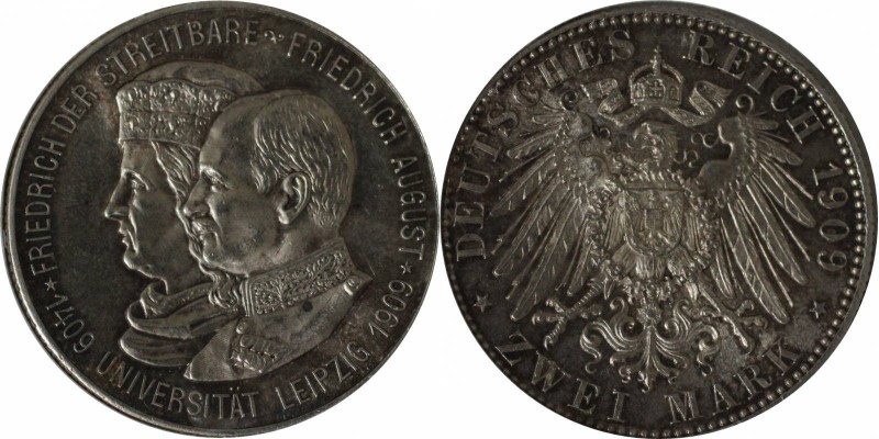 Deutsche Münzen und Medaillen ab 1871, REICHSSILBERMÜNZEN, Sachsen. Friedrich Au...