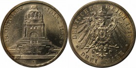 Deutsche Münzen und Medaillen ab 1871, REICHSSILBERMÜNZEN, Sachsen. Jahrhundertfeier Völkerschlacht bei Leipzig. 3 Mark 1913 E, Silber. Jaeger 140. Vo...
