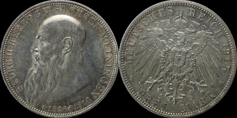 Deutsche Münzen und Medaillen ab 1871, REICHSSILBERMÜNZEN, Sachsen-Meiningen. Ge...