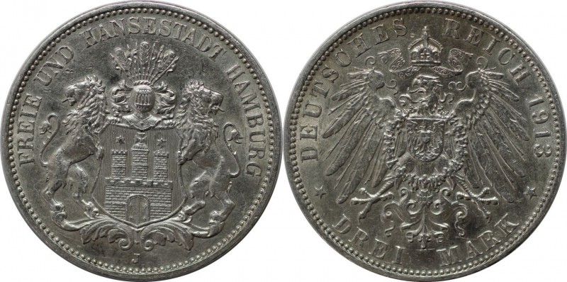 Deutsche Münzen und Medaillen ab 1871, REICHSSILBERMÜNZEN, Hamburg. Stadtwappen....