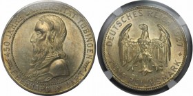 Deutsche Münzen und Medaillen ab 1871, REICHSSILBERMÜNZEN. Universität Tübingen. 5 Mark 1927 F, Silber. Jaeger 329. NGC MS-63