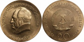 Deutsche Münzen und Medaillen ab 1945, Deutsche Demokratische Republik bis 1990. Johann Wolfgang von Goethe. 20 Mark 1969 A, Silber. Jaeger 1525. Stem...