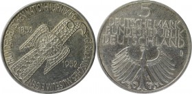 Deutsche Münzen und Medaillen ab 1945, BUNDESREPUBLIK DEUTSCHLAND. Germanisches Museum. 5 Mark 1952 D, Silber. Jaeger 388. Vorzüglich-stempelglanz. Ha...
