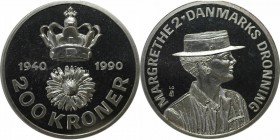 Europäische Münzen und Medaillen, Dänemark / Denmark. 200 Kroner 1990, Silber. 0.8OZ. KM 872 . Polierte Platte