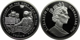 Europäische Münzen und Medaillen, Gibraltar. Erste Flagge auf Mond gepflanzt. 1 Krona 1994, Silber. 0.84OZ. KM 276a . Polierte Platte