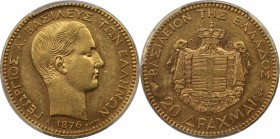 Europäische Münzen und Medaillen, Griechenland / Greece. George I. 20 Drachmai 1876 A, Gold. 6.45g. PCGS AU-55