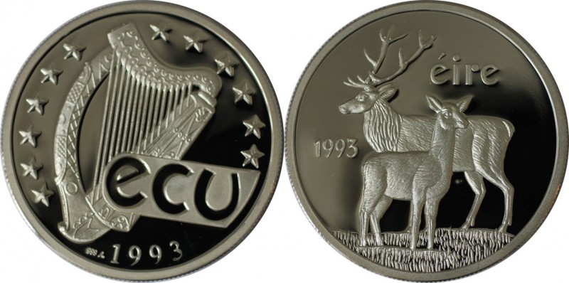 Europäische Münzen und Medaillen, Irland / Ireland. Hirsch. Ecu 1993, Silber. Po...