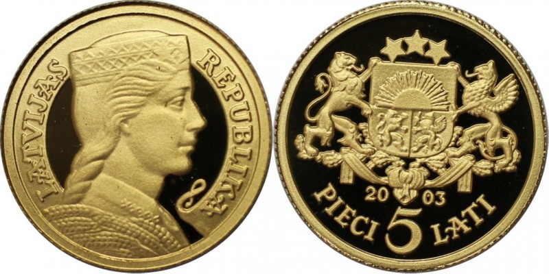 Europäische Münzen und Medaillen, Lettland / Latvia. 5 Lati 2003, 0.999 Gold. 1....