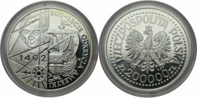 Europäische Münzen und Medaillen, Polen / Poland. 500 Jahre Entdeckung Amerikas. 200000 Zloty 1992, Silber. 1OZ. KM Y#230 . Polierte Platte