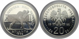 Europäische Münzen und Medaillen, Polen / Poland. Olympische Spiele in Atlanta 1996 - Ringen. 20 Zloty 1995, Silber. 0.92OZ. KM Y#304. Polierte Platte...