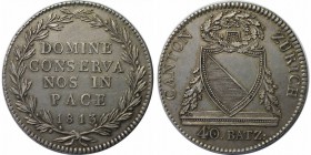 Europäische Münzen und Medaillen, Schweiz / Switzerland. Zurich, Kanton. Neutaler 1813. zu 40 Batzen. Divo/Tobler 18, Dav. 366. HMZ 2-1172a. Vorzüglic...