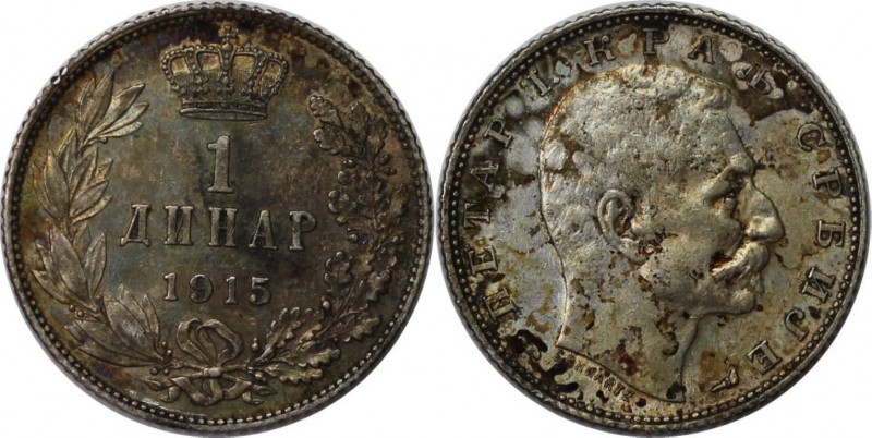Europäische Münzen und Medaillen, Serbien / Serbia. Petar I. 1 Dinar 1915, Silbe...