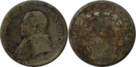 Europäische Münzen und Medaillen, Vatikan. XXI Vatikan Papst Pius IX. (1846 - 1878). 1 Lira 1866 R, Silber. KM 1378. Sehr schön