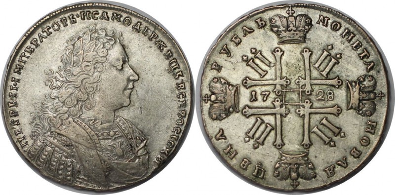 Russische Münzen und Medaillen, Peter II (1727-1729). Rubel 1728, Silber. Bitkin...